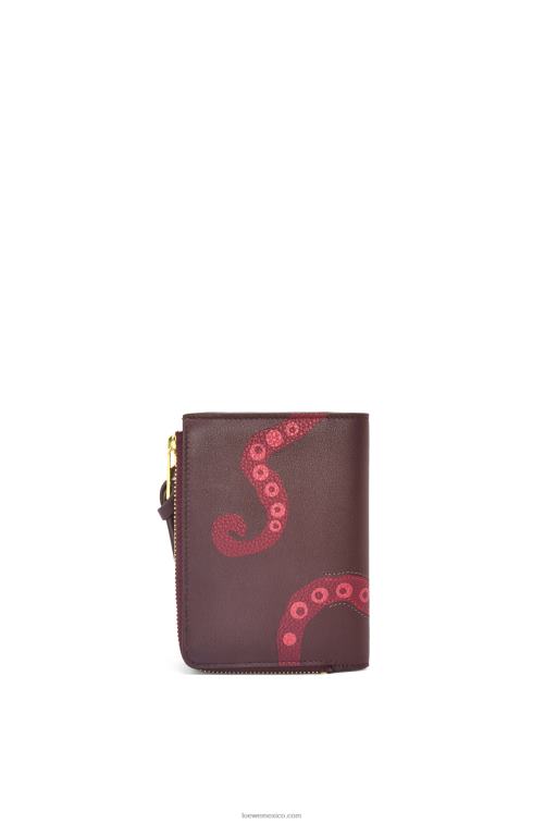 ciruela pasa Cartera fina Octopus de piel de becerro clásica con cremallera Loewe R8J8Z1303 mujer