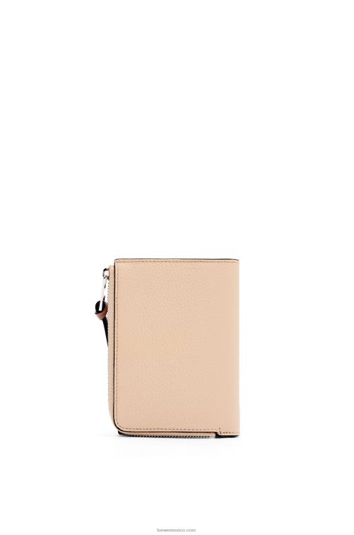 desnudo/citronela cartera plegable fina con cremallera de piel de becerro granulada suave Loewe R8J8Z1298 mujer