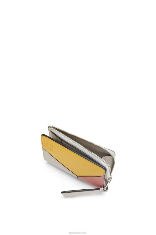 fantasma/flor de durazno billetera plegable delgada puzzle en becerro clásico Loewe R8J8Z1263 mujer