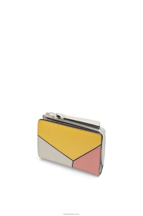 fantasma/flor de durazno billetera plegable delgada puzzle en becerro clásico Loewe R8J8Z1263 mujer
