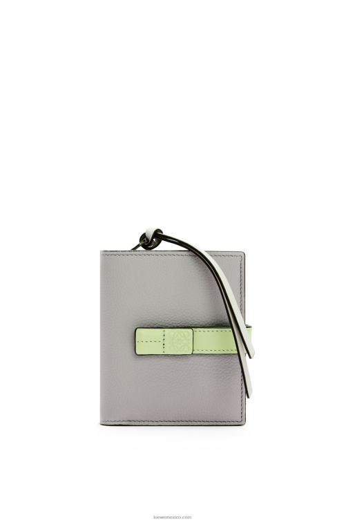 gris perla/verde pálido claro cartera compacta con cremallera de suave piel de becerro granulada Loewe R8J8Z1253 mujer