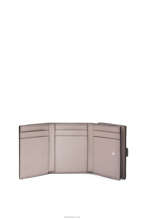 gris perla/verde pálido claro cartera de tres pliegues en suave piel de becerro granulada Loewe R8J8Z1250 mujer
