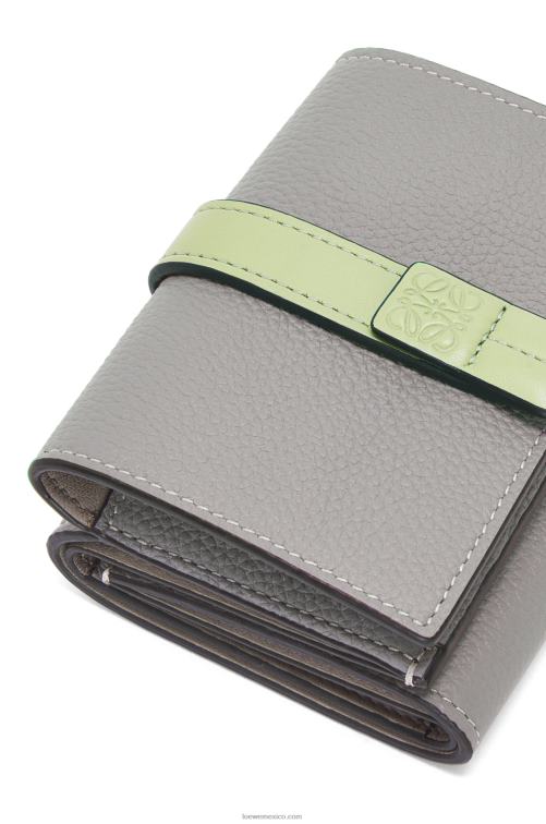gris perla/verde pálido claro cartera de tres pliegues en suave piel de becerro granulada Loewe R8J8Z1250 mujer