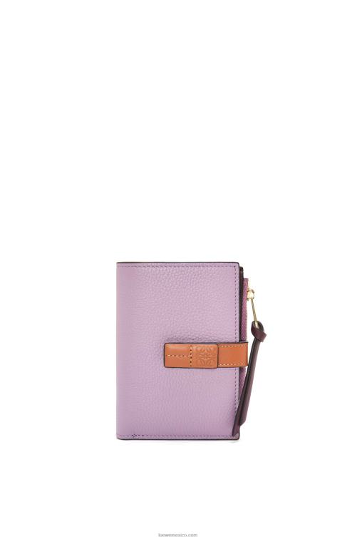 malva sucio/tostado cartera plegable fina con cremallera de piel de becerro granulada suave Loewe R8J8Z1269 mujer
