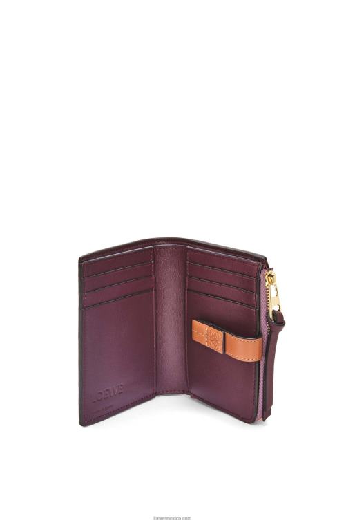 malva sucio/tostado cartera plegable fina con cremallera de piel de becerro granulada suave Loewe R8J8Z1269 mujer