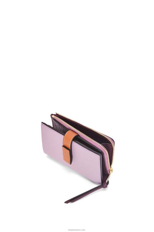 malva sucio/tostado cartera plegable fina con cremallera de piel de becerro granulada suave Loewe R8J8Z1269 mujer