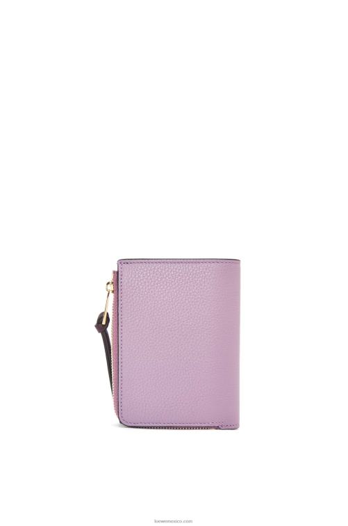 malva sucio/tostado cartera plegable fina con cremallera de piel de becerro granulada suave Loewe R8J8Z1269 mujer