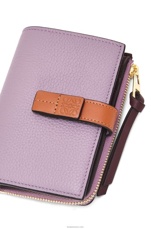malva sucio/tostado cartera plegable fina con cremallera de piel de becerro granulada suave Loewe R8J8Z1269 mujer