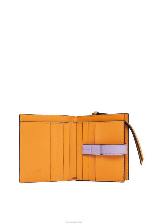 mantequilla oscura/malva cartera compacta con cremallera de suave piel de becerro granulada Loewe R8J8Z1268 mujer