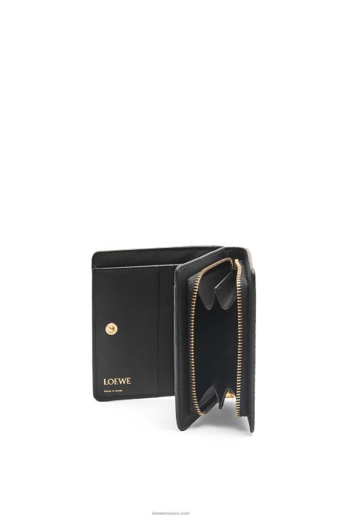 negro cartera con cremallera repeat compact de piel de becerro de seda grabada Loewe R8J8Z1275 mujer