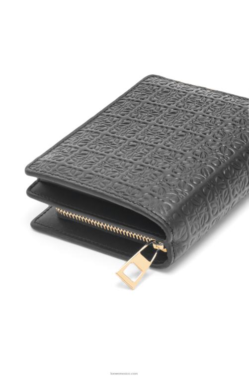 negro cartera con cremallera repeat compact de piel de becerro de seda grabada Loewe R8J8Z1275 mujer
