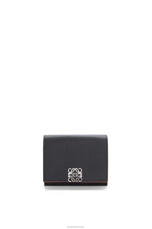 negro cartera triple con anagrama de piel de becerro granulada Loewe R8J8Z1245 mujer
