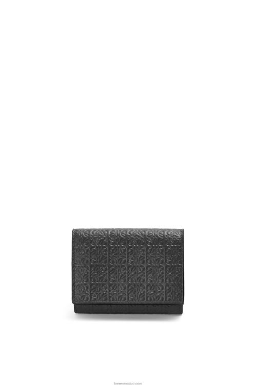 negro cartera triple repeat de piel de becerro de seda grabada Loewe R8J8Z1274 mujer