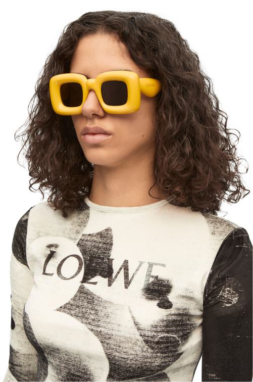 amarillo gafas de sol infladas rectangulares de nailon Loewe R8J8Z1501 mujer