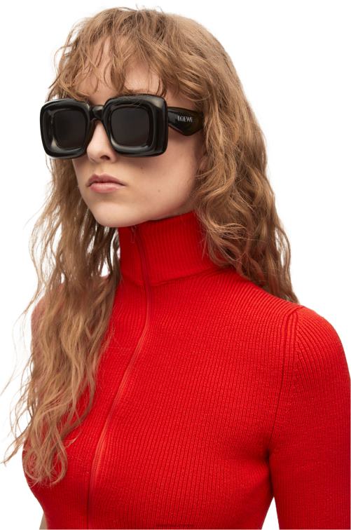 negro gafas de sol infladas rectangulares de nailon Loewe R8J8Z1470 mujer