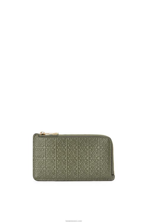 aguacate verde tarjetero con motivo de monedas de piel de becerro de seda repujada Loewe R8J8Z1414 mujer