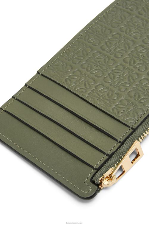 aguacate verde tarjetero con motivo de monedas de piel de becerro de seda repujada Loewe R8J8Z1414 mujer