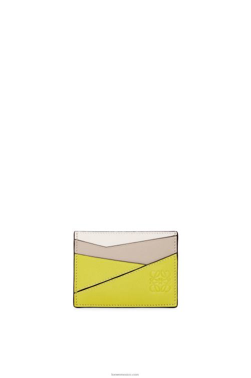 amarillo lima/avena claro tarjetero puzzle liso de piel de becerro clásica Loewe R8J8Z1361 mujer