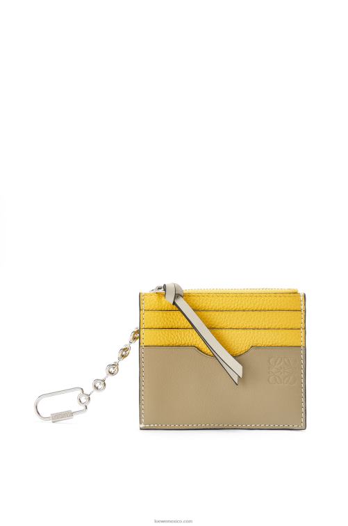 amarillo/verde arcilla tarjetero cuadrado de suave piel de becerro graneada con cadena Loewe R8J8Z1383 mujer