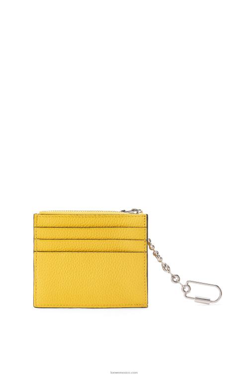 amarillo/verde arcilla tarjetero cuadrado de suave piel de becerro graneada con cadena Loewe R8J8Z1383 mujer