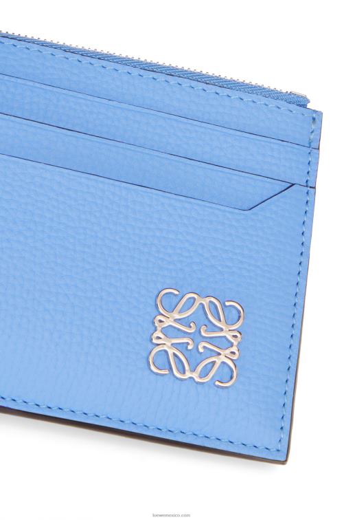 azul celestino tarjetero cuadrado con anagrama y cremallera de piel de becerro granulada Loewe R8J8Z1413 mujer