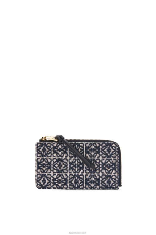 azul marino/negro tarjetero monedero de jacquard y piel de becerro Loewe R8J8Z1390 mujer
