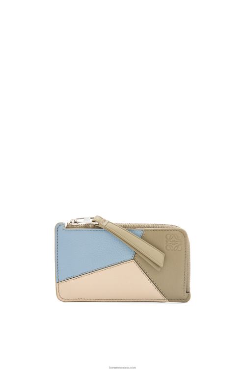 azul polvoriento/verde salvia tarjetero puzzle coin de piel de becerro clásica Loewe R8J8Z1325 mujer