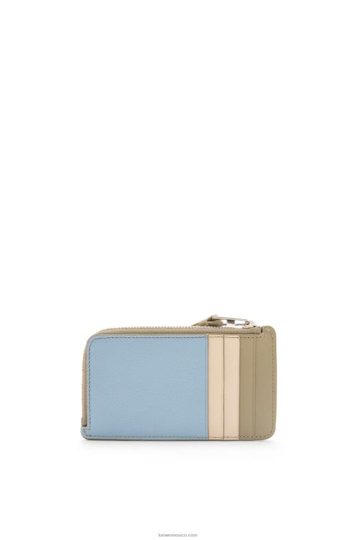 azul polvoriento/verde salvia tarjetero puzzle coin de piel de becerro clásica Loewe R8J8Z1325 mujer