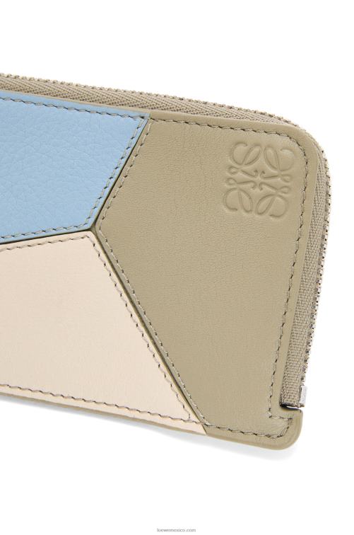 azul polvoriento/verde salvia tarjetero puzzle coin de piel de becerro clásica Loewe R8J8Z1325 mujer