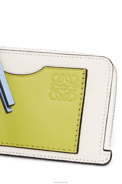 blanco suave/amarillo lima tarjetero con monedas de piel de becerro granulada suave Loewe R8J8Z1416 mujer