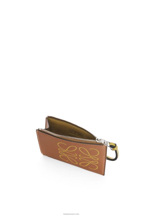 bronceado/ocre tarjetero con monedas de la marca en piel de becerro clásica Loewe R8J8Z1392 mujer