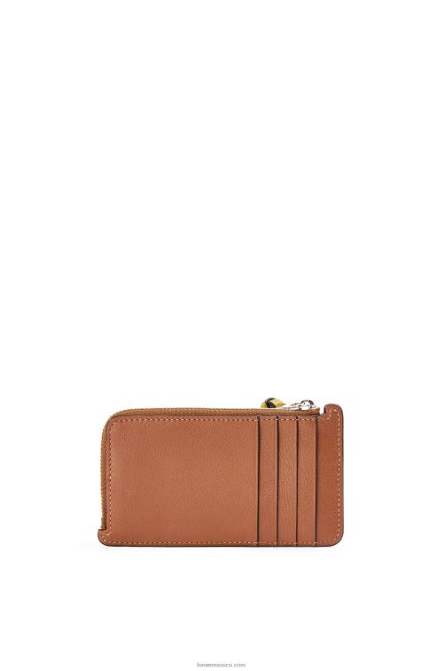 bronceado/ocre tarjetero con monedas de la marca en piel de becerro clásica Loewe R8J8Z1418 mujer