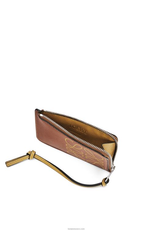 bronceado/ocre tarjetero con monedas de la marca en piel de becerro clásica Loewe R8J8Z1418 mujer