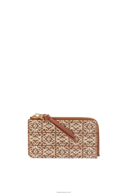 bronceado/pacana tarjetero monedero de jacquard y piel de becerro Loewe R8J8Z1389 mujer