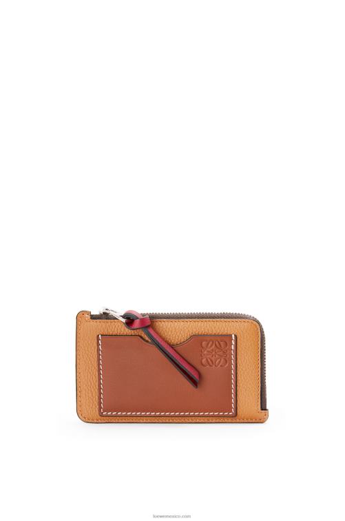 caramelo claro/pacana tarjetero con monedas de piel de becerro granulada suave Loewe R8J8Z1340 mujer