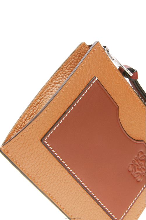 caramelo claro/pacana tarjetero grande con monedas de suave piel de becerro granulada Loewe R8J8Z1385 mujer