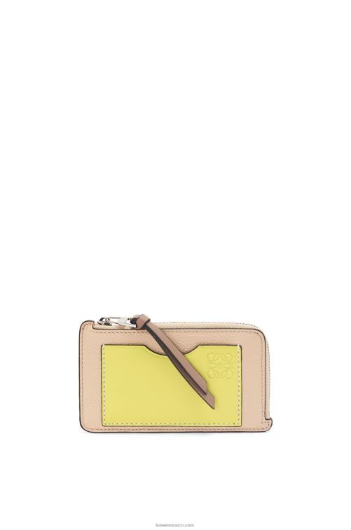desnudo/citronela tarjetero con monedas de piel de becerro granulada suave Loewe R8J8Z1393 mujer