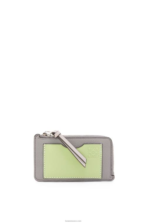 gris perla/verde pálido claro tarjetero con monedas de piel de becerro granulada suave Loewe R8J8Z1336 mujer