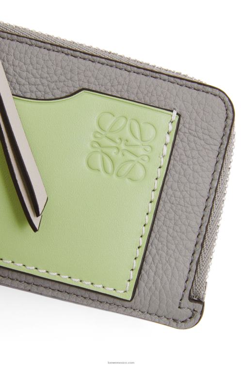 gris perla/verde pálido claro tarjetero con monedas de piel de becerro granulada suave Loewe R8J8Z1336 mujer