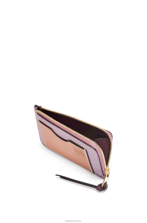 malva sucio/tostado tarjetero con monedas de piel de becerro granulada suave Loewe R8J8Z1342 mujer