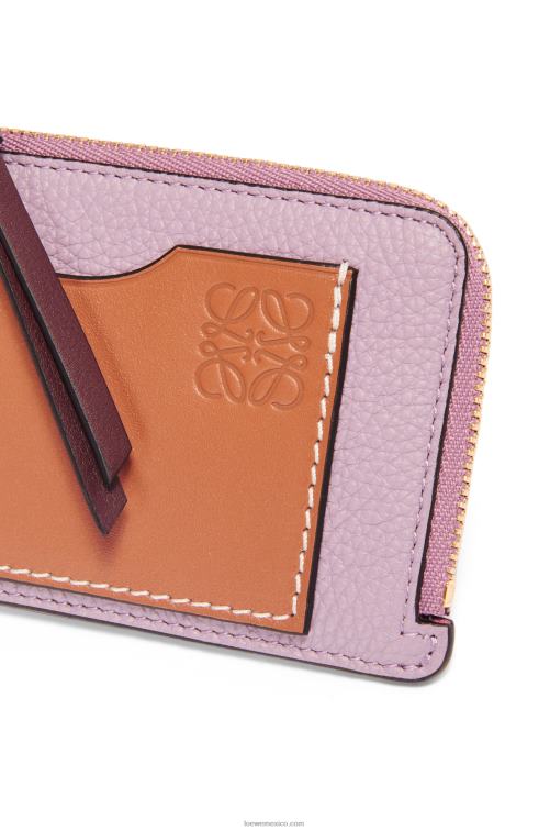 malva sucio/tostado tarjetero con monedas de piel de becerro granulada suave Loewe R8J8Z1342 mujer