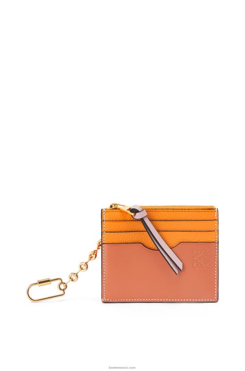 mandarina/arrecife de coral tarjetero cuadrado de suave piel de becerro graneada con cadena Loewe R8J8Z1380 mujer