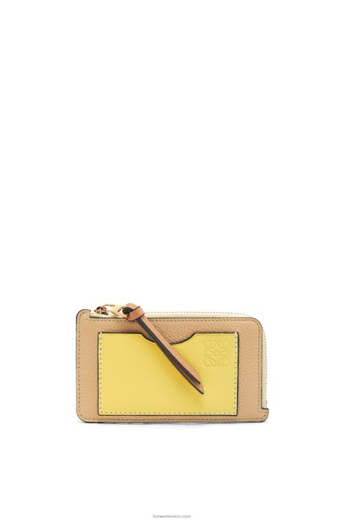 mantequilla/limón pálido tarjetero con monedas de piel de becerro granulada suave Loewe R8J8Z1343 mujer