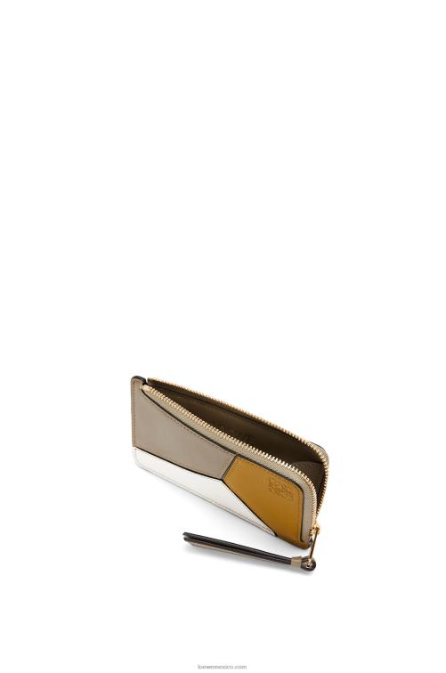 ocre/verde laurel tarjetero puzzle coin de piel de becerro clásica Loewe R8J8Z1406 mujer