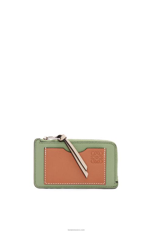 romero/bronceado tarjetero con monedas de piel de becerro granulada suave Loewe R8J8Z1338 mujer