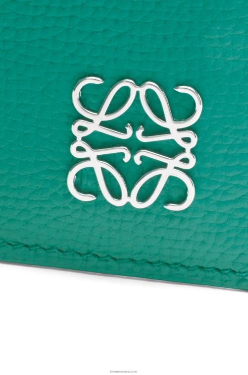 verde esmeralda tarjetero cuadrado con anagrama de piel de becerro granulada con cadena Loewe R8J8Z1412 mujer