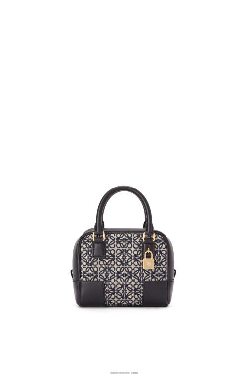 azul marino/negro Bolso amazona 16 square en jacquard anagrama y piel de becerro Loewe R8J8Z139 mujer