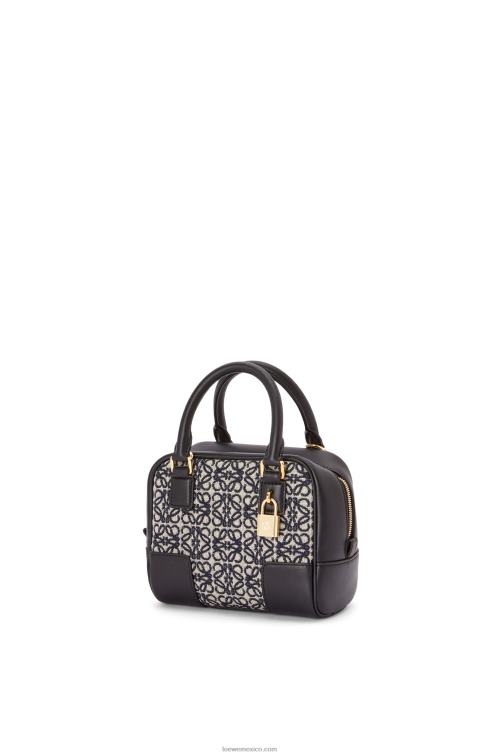 azul marino/negro Bolso amazona 16 square en jacquard anagrama y piel de becerro Loewe R8J8Z139 mujer