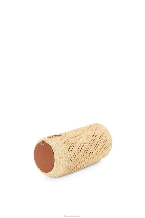 Bronceado natural bolsito para pulsera de rafia y piel de becerro Loewe R8J8Z378 mujer