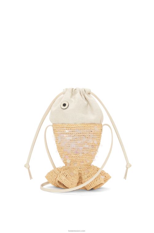 natural/marfil bolsa de pescado en lona y rafia Loewe R8J8Z221 mujer